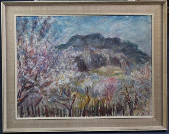 Janus Halapy (Hungarian, 1893-1961) Landscape with mountain in the distance, 24 x 32in.